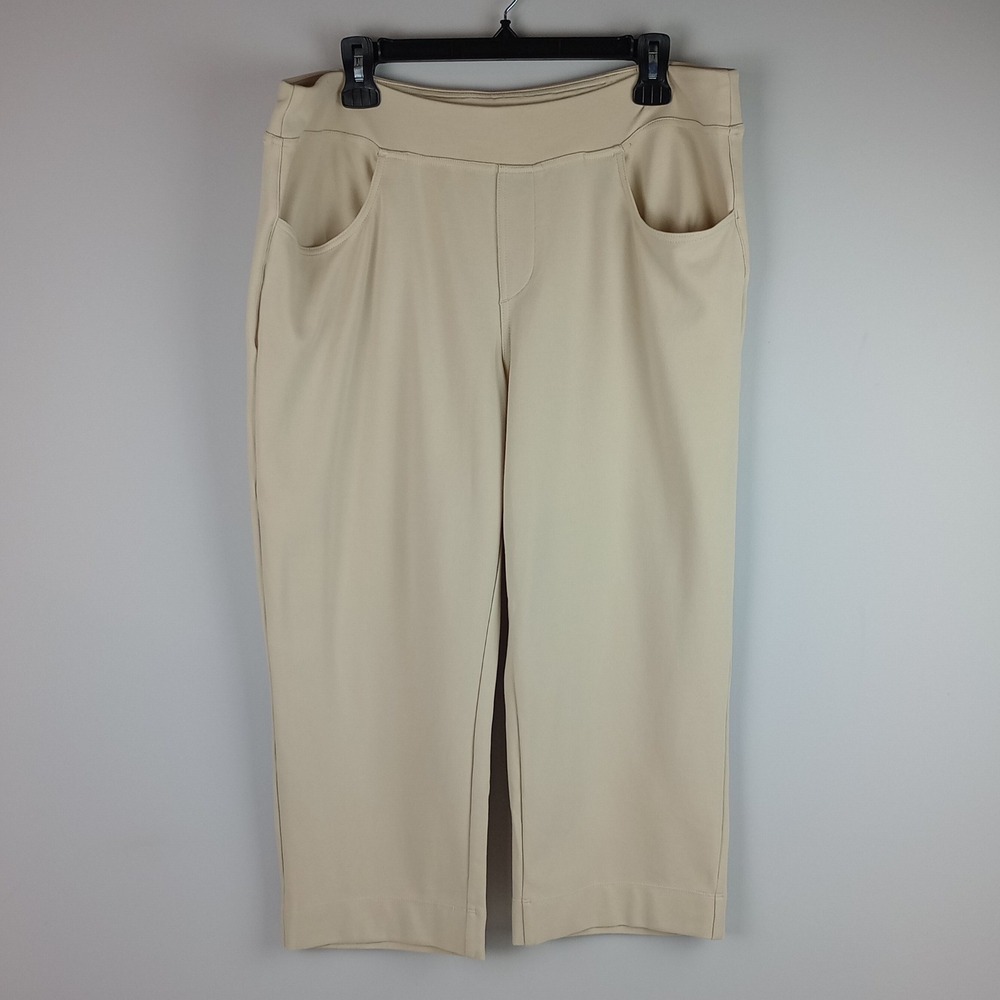 Belle by Kim Gravel Womens 18WP Beige Pull On Stretch Petite Crop Capri Pants